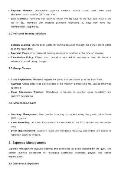 Free Gym Finance Standard Operating Procedure Template to Edit Online