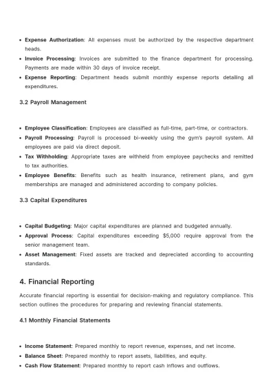 Free Gym Finance Standard Operating Procedure Template to Edit Online