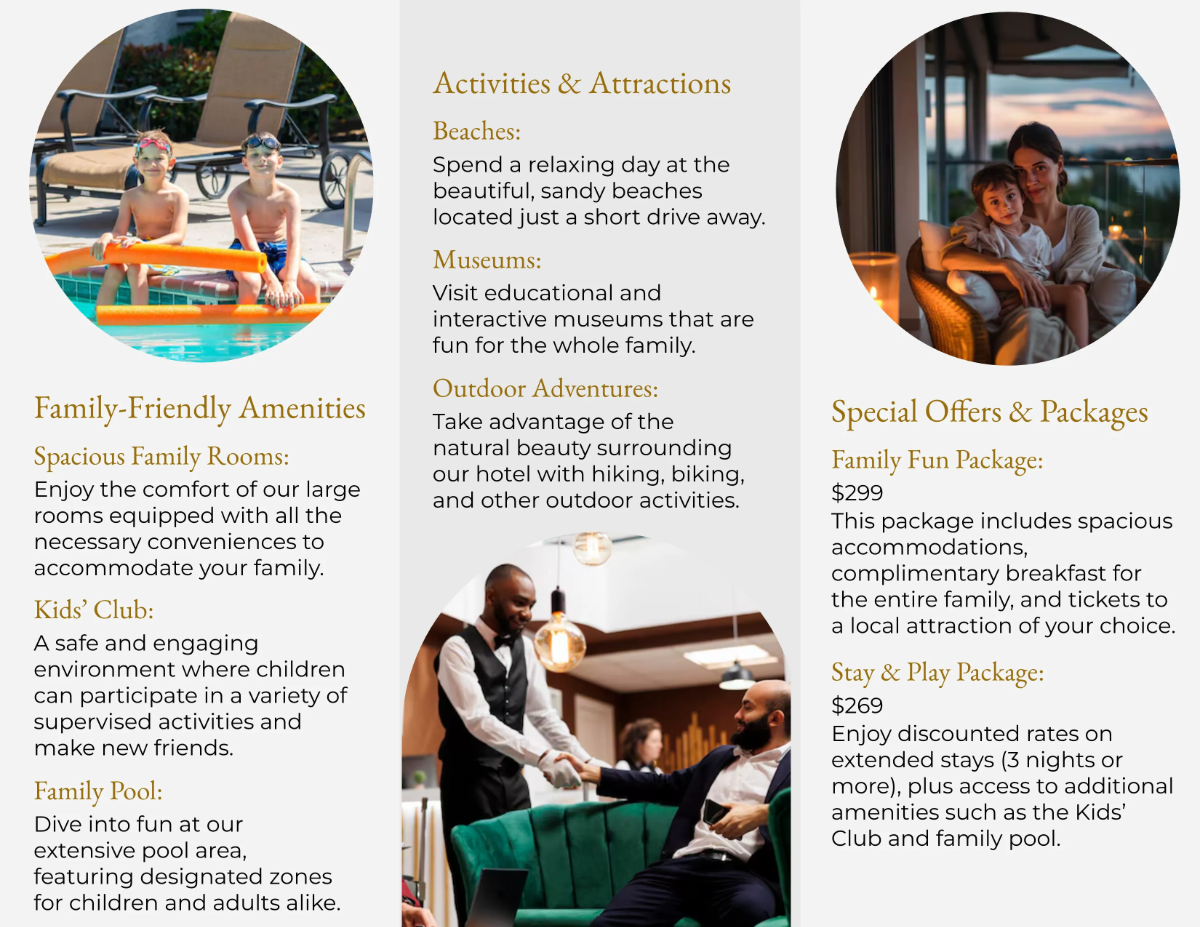 Free Hotel Family Vacation Brochure Template to Edit Online