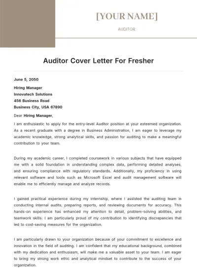 Free Auditor Cover Letter For Fresher to Edit Online