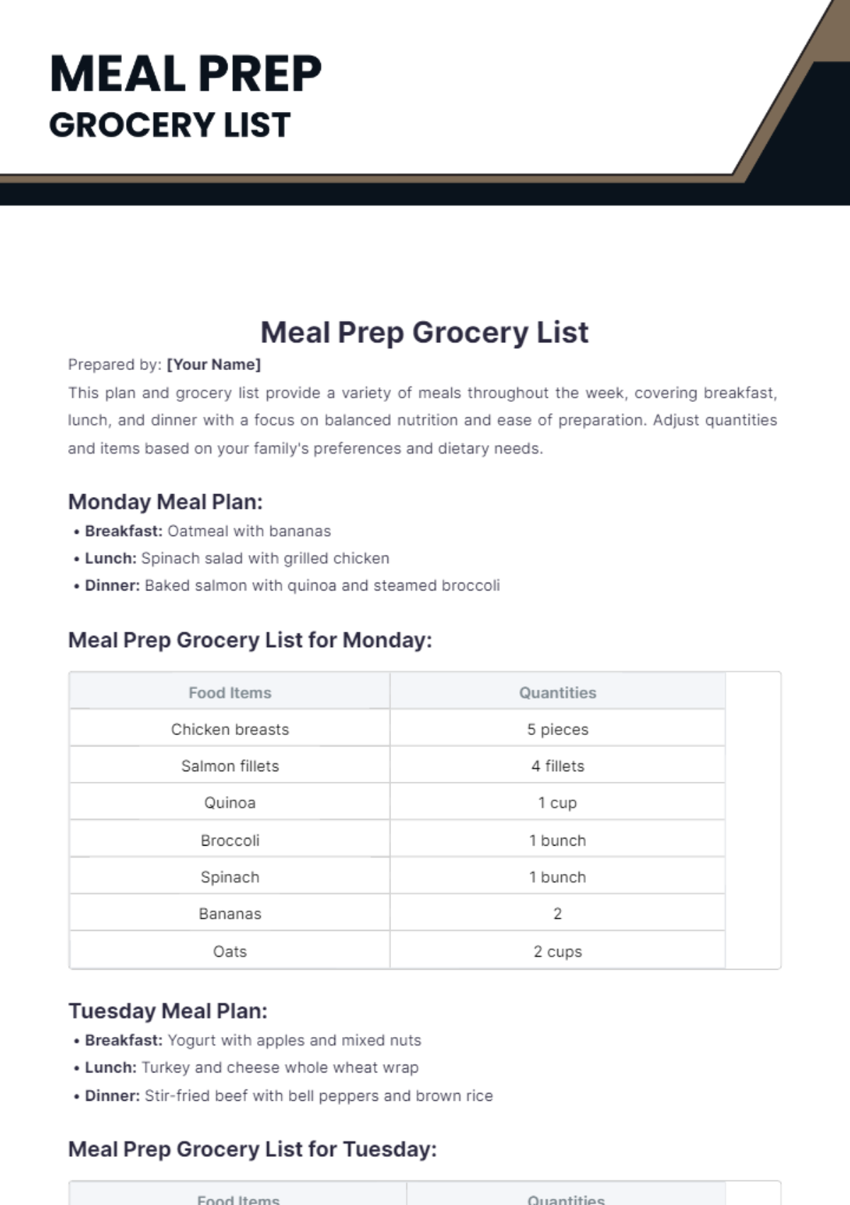 Meal Prep Grocery List Template - Edit Online & Download