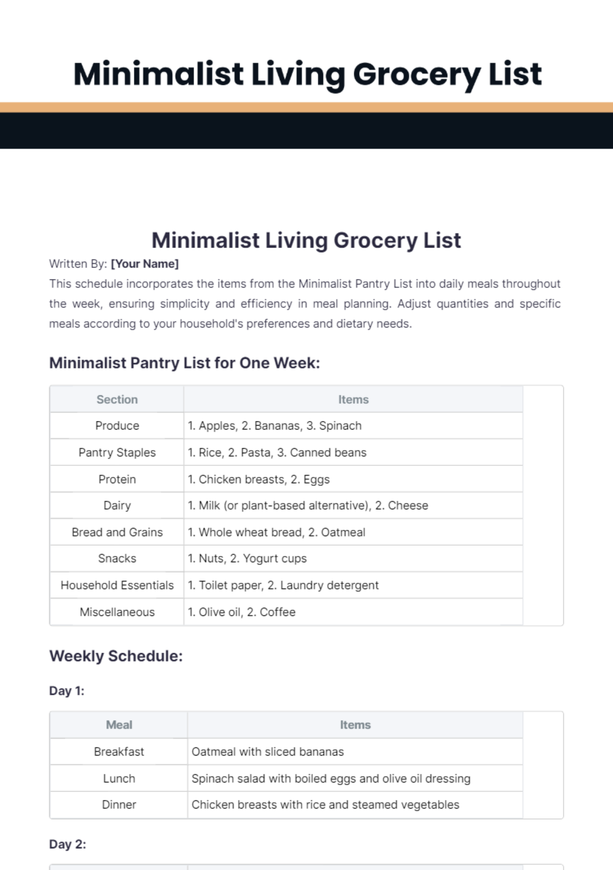 Minimalist Grocery List Template - Edit Online & Download