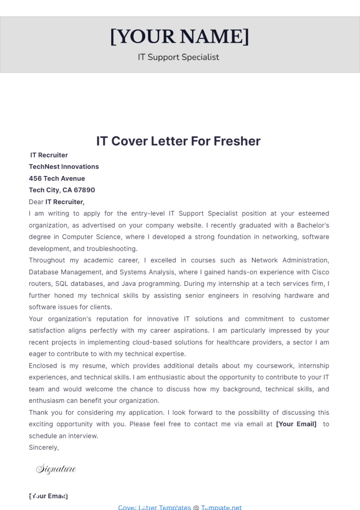 IT Cover Letter For Fresher - Edit Online & Download