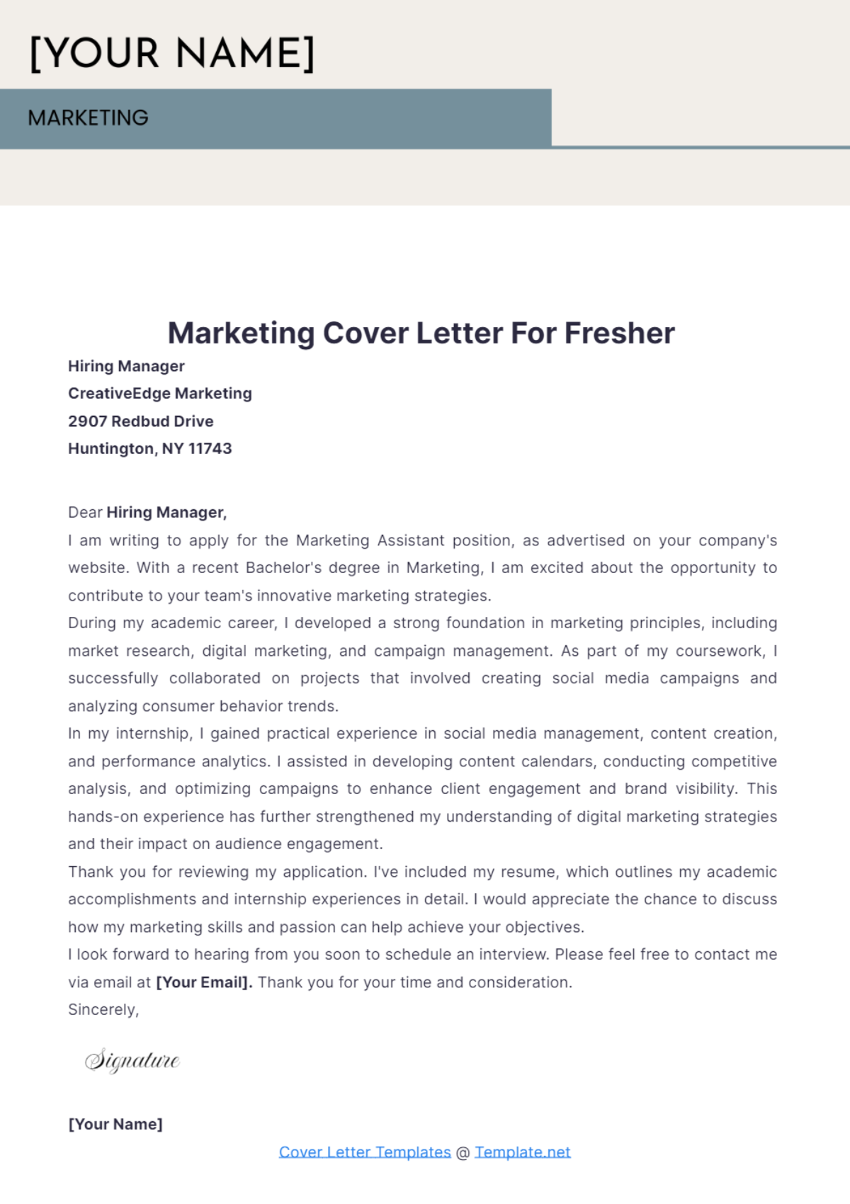 Marketing Cover Letter For Fresher - Edit Online & Download