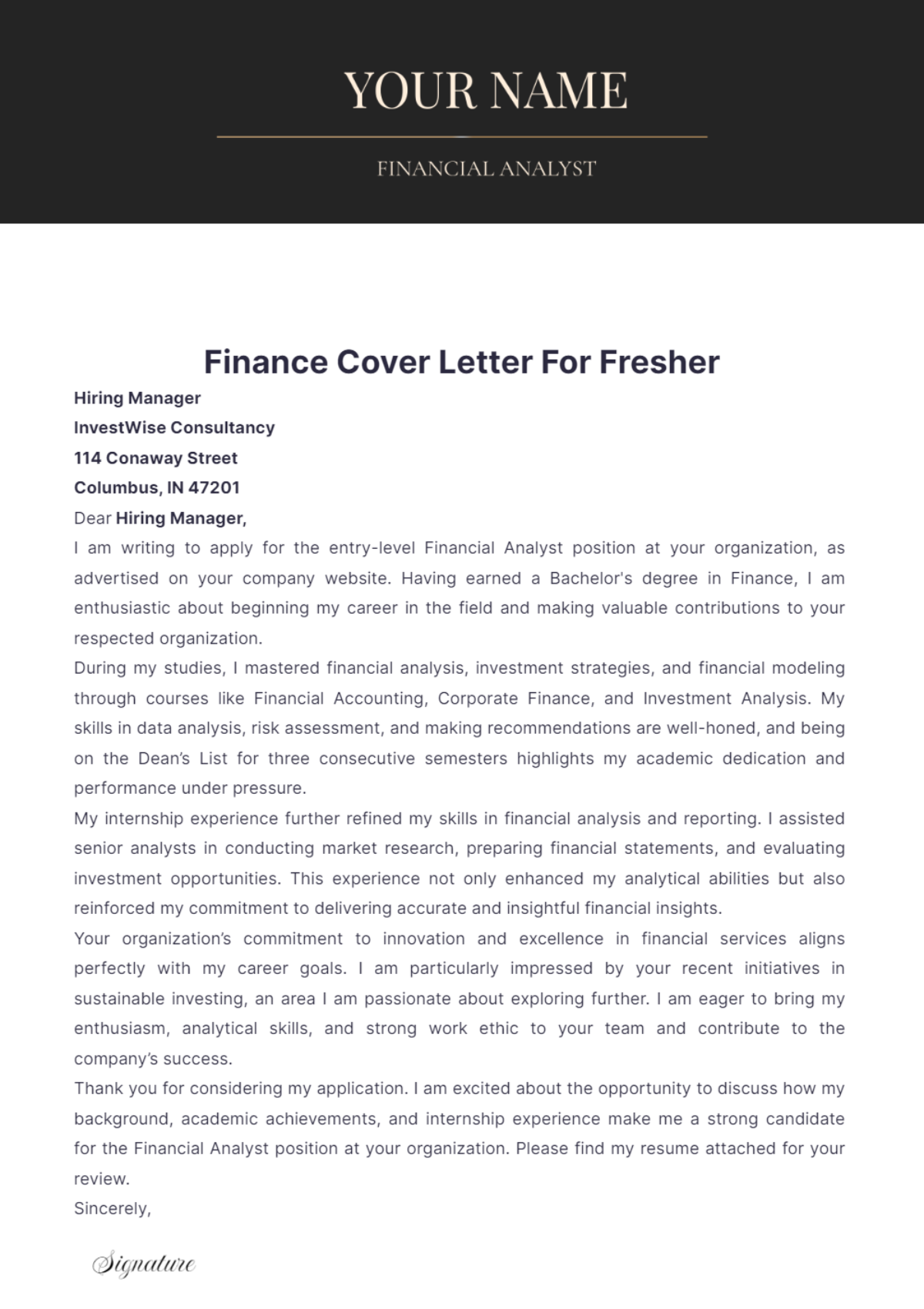 Finance Cover Letter For Fresher - Edit Online & Download