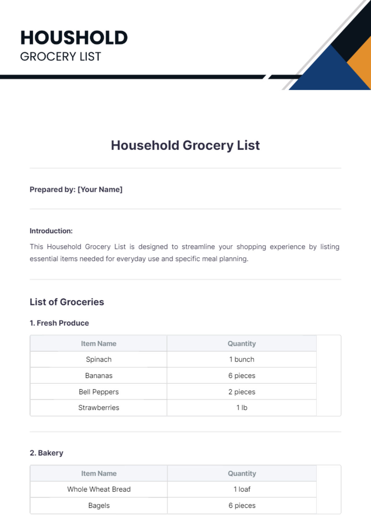 Household Grocery List Template - Edit Online & Download