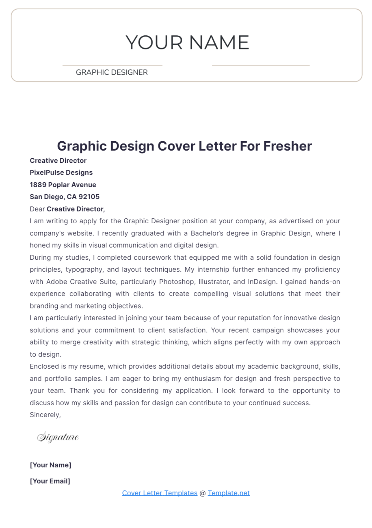 Graphic Design Cover Letter For Fresher - Edit Online & Download