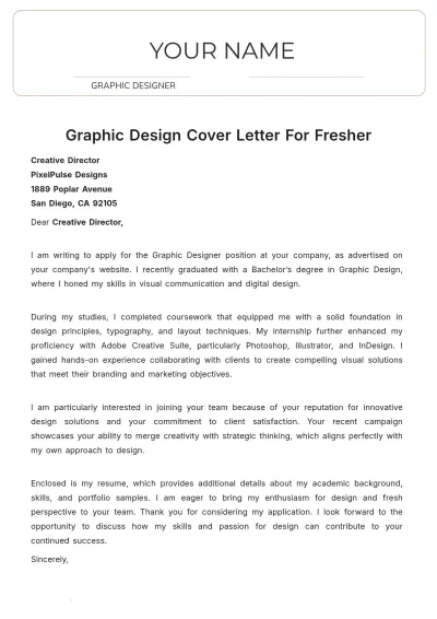 Free Graphic Design Cover Letter For Fresher to Edit Online