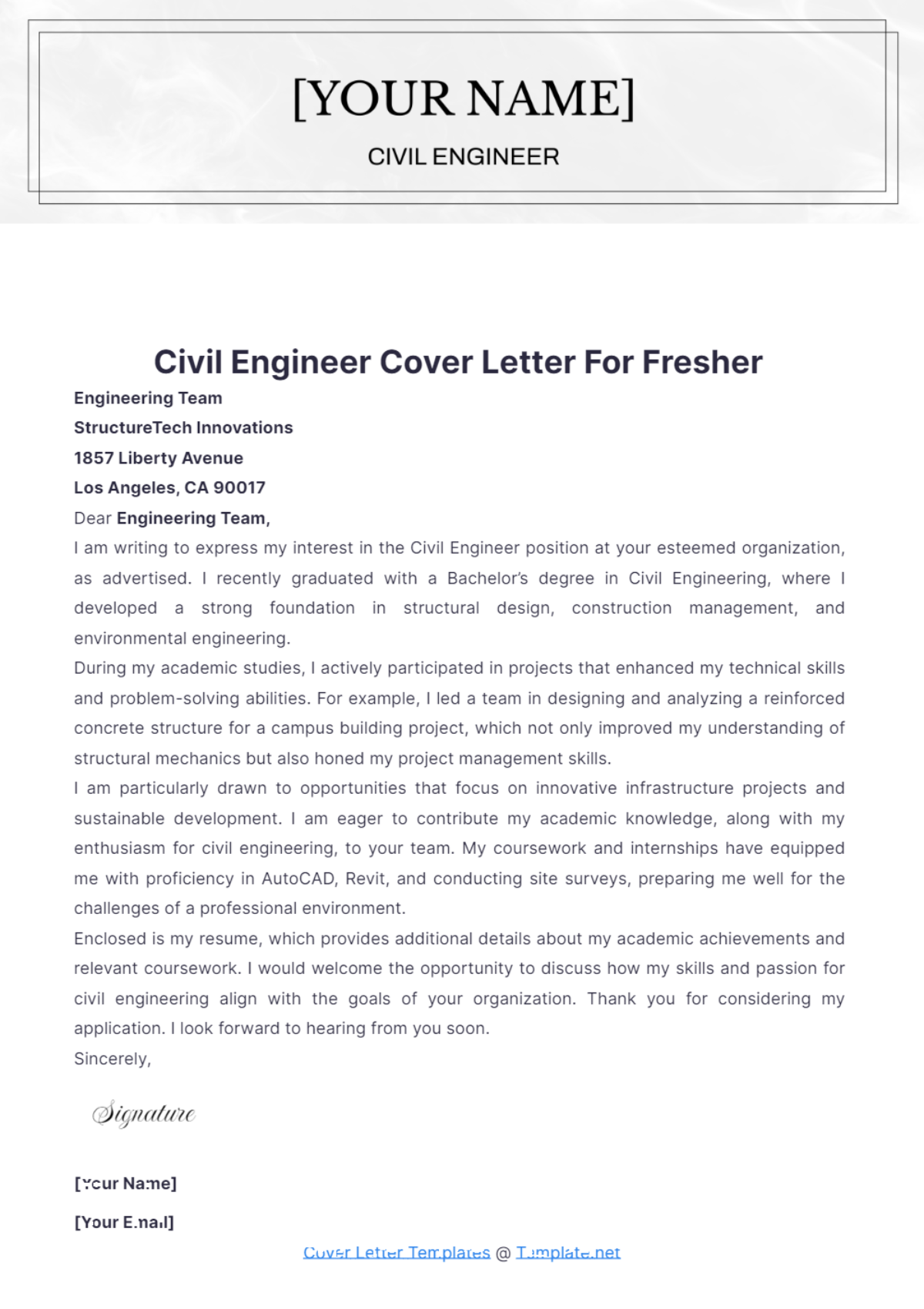 Civil Engineer Cover Letter For Fresher - Edit Online & Download