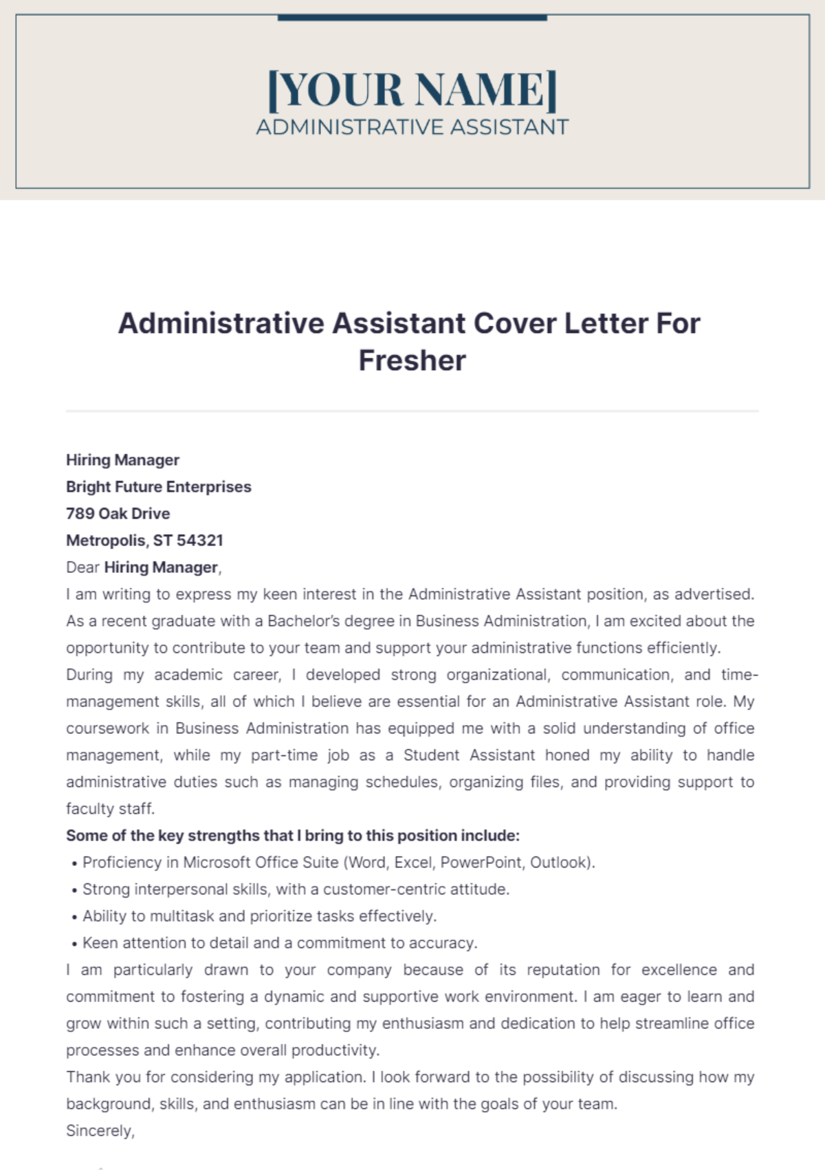 Fresher Cover Letter Templates - Edit Online & Download | Template.net