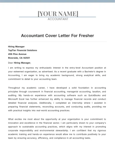 Free Accountant Cover Letter For Fresher to Edit Online
