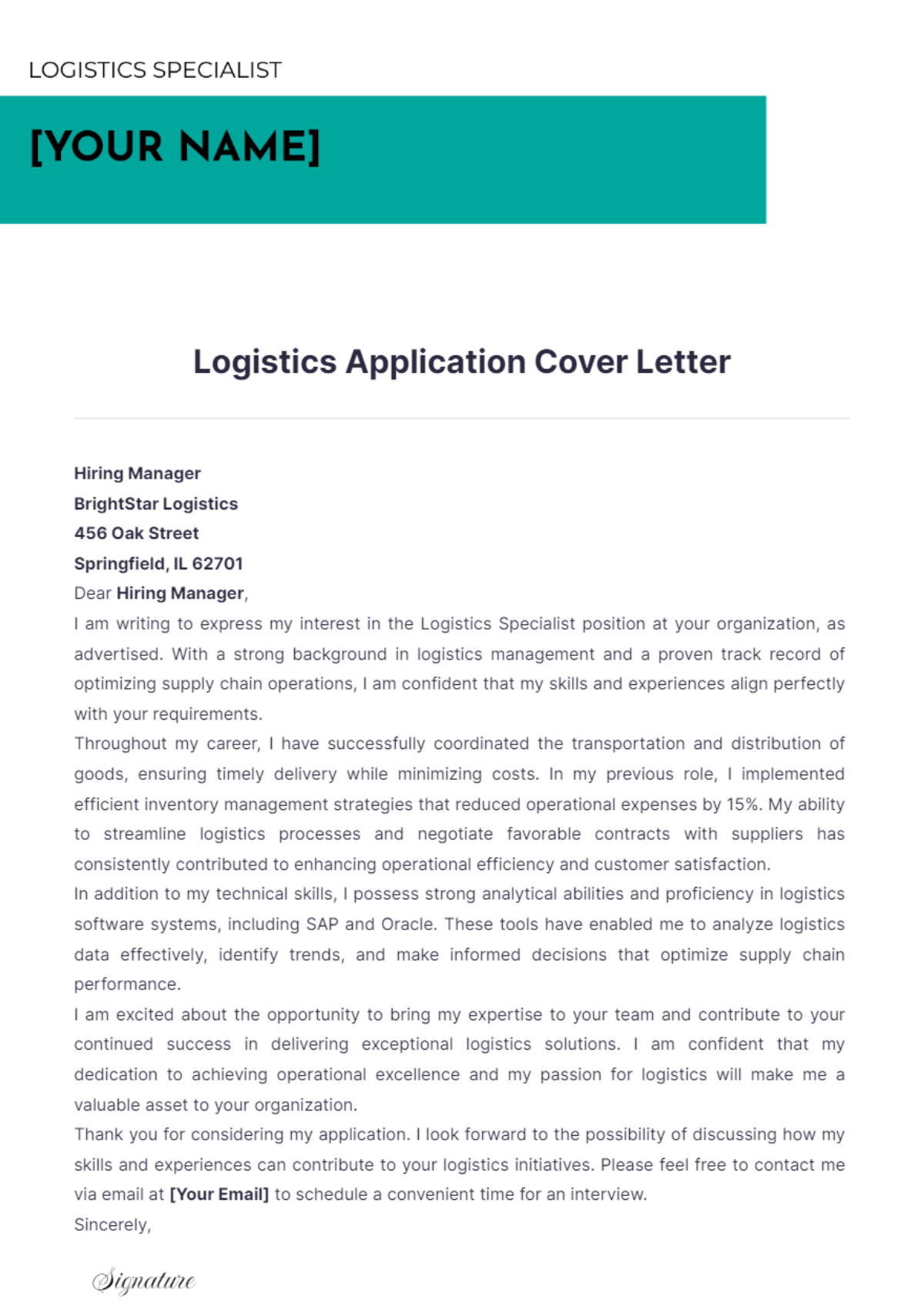 Logistics Application Cover Letter - Edit Online & Download