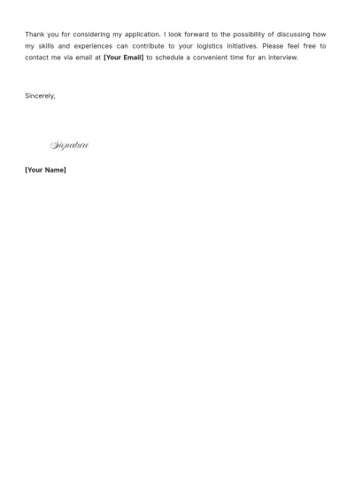 Free Logistics Application Cover Letter to Edit Online