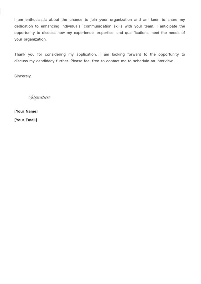Free Speech Therapist Cover Letter For Fresher to Edit Online
