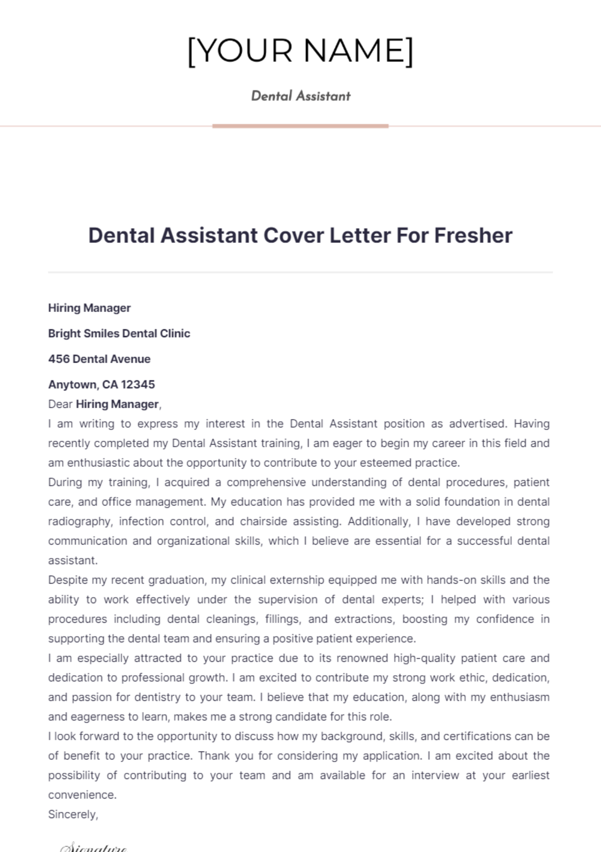 Dental Assistant Cover Letter For Fresher - Edit Online & Download