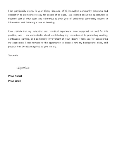 Free Librarian Cover Letter For Fresher to Edit Online