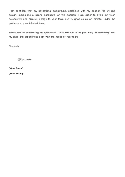 Free Art Director Cover Letter For Fresher to Edit Online