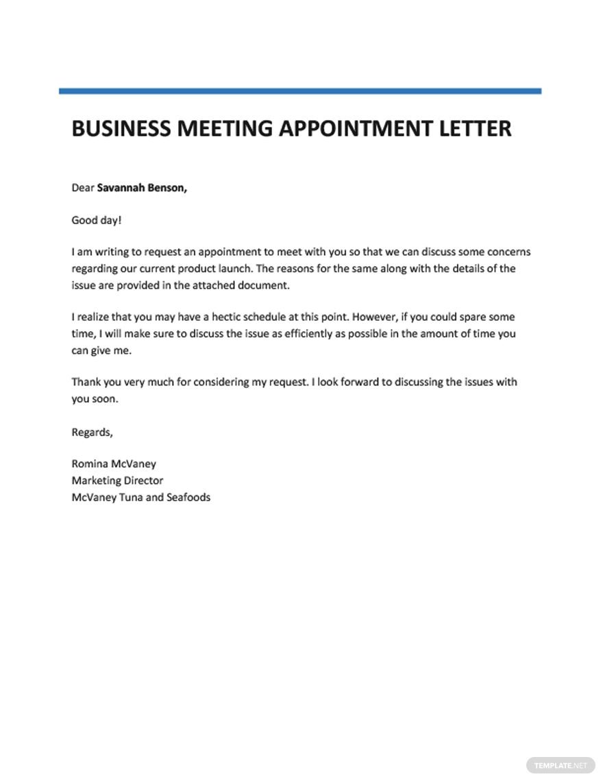 Business Meeting Appointment Letter Template