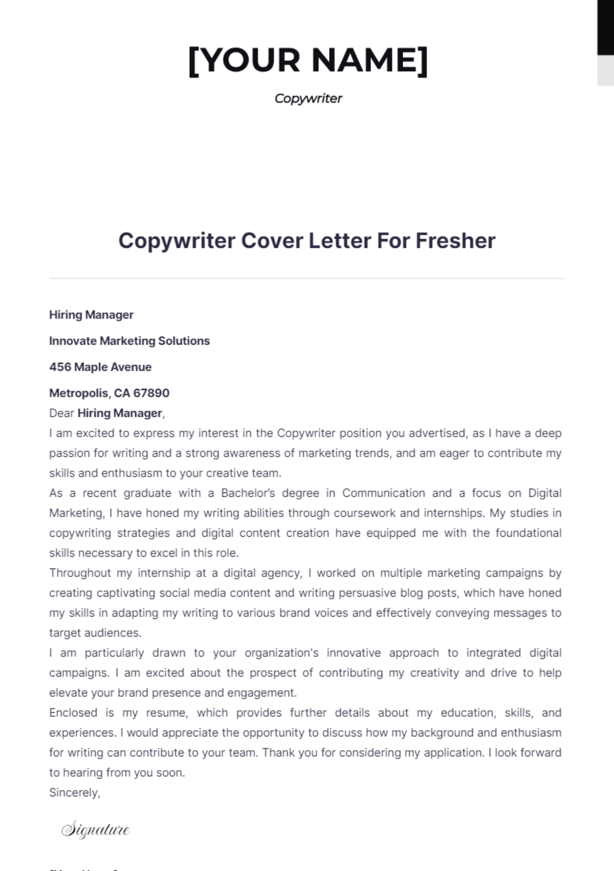 Copywriter Cover Letter For Fresher - Edit Online & Download