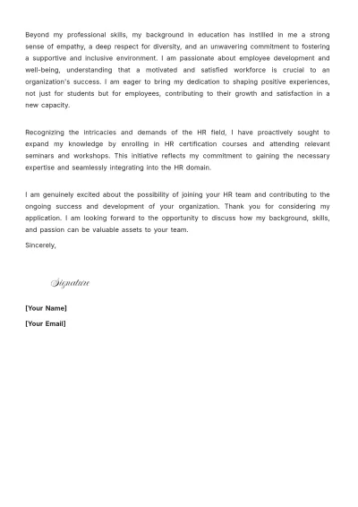 Free Teacher To HR Career Change Cover Letter to Edit Online