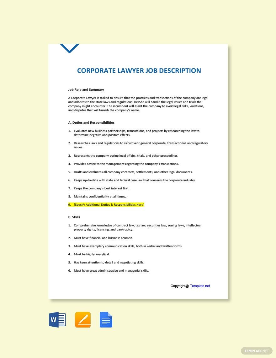 Free Corporate Lawyer Job Ad and Description Template
