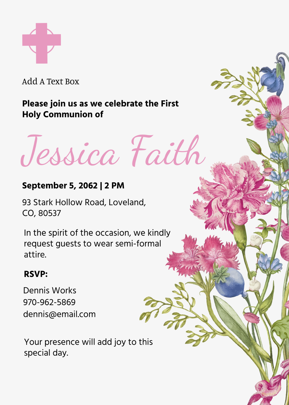 Wildflower First Communion Invitation