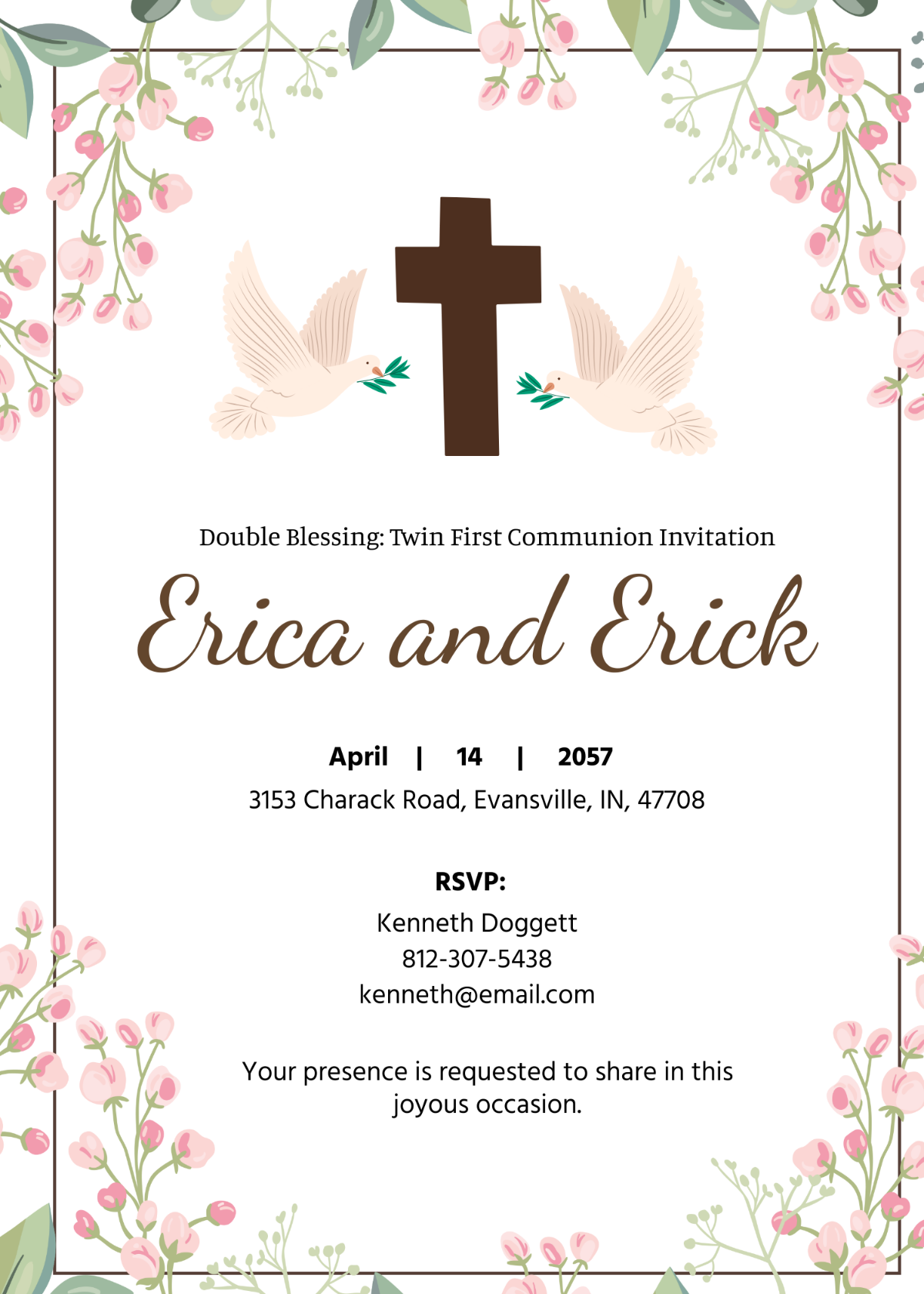 Twin First Communion Invitation