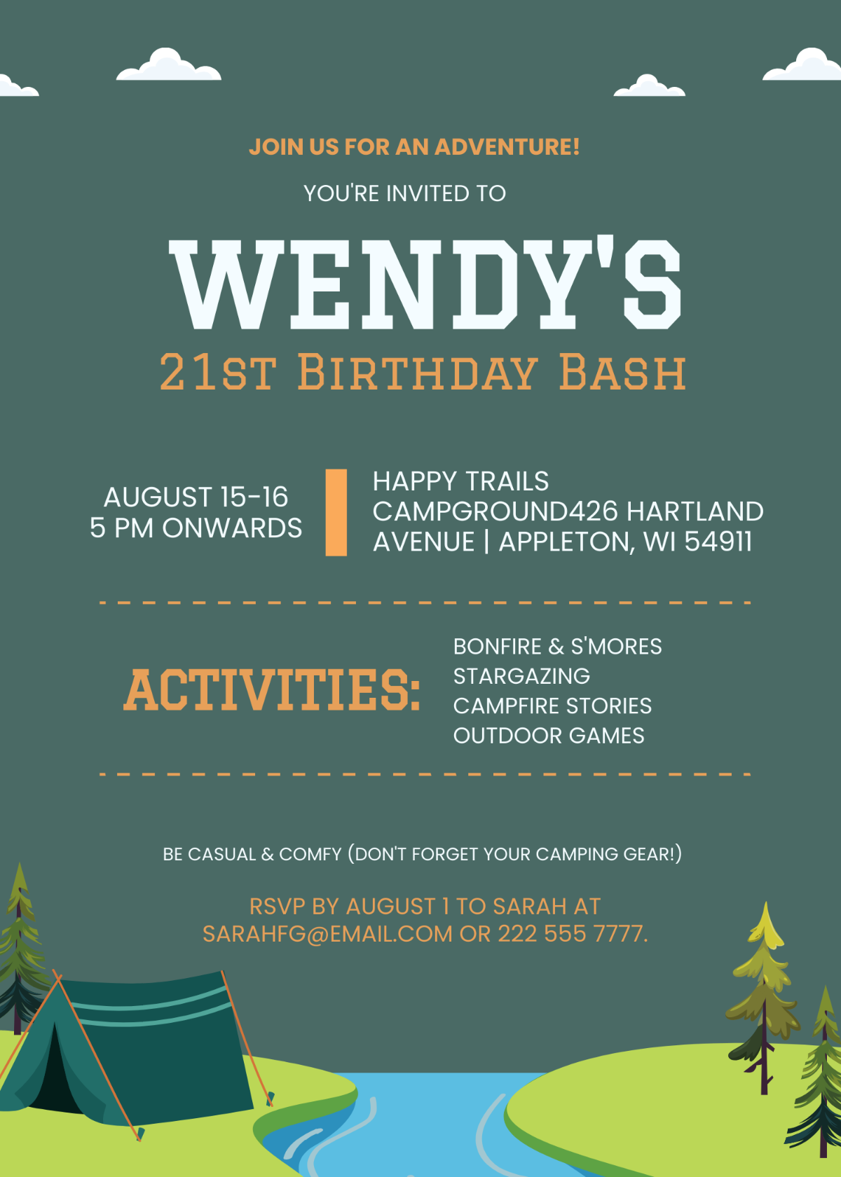 Camping 21st Birthday Party Invitation