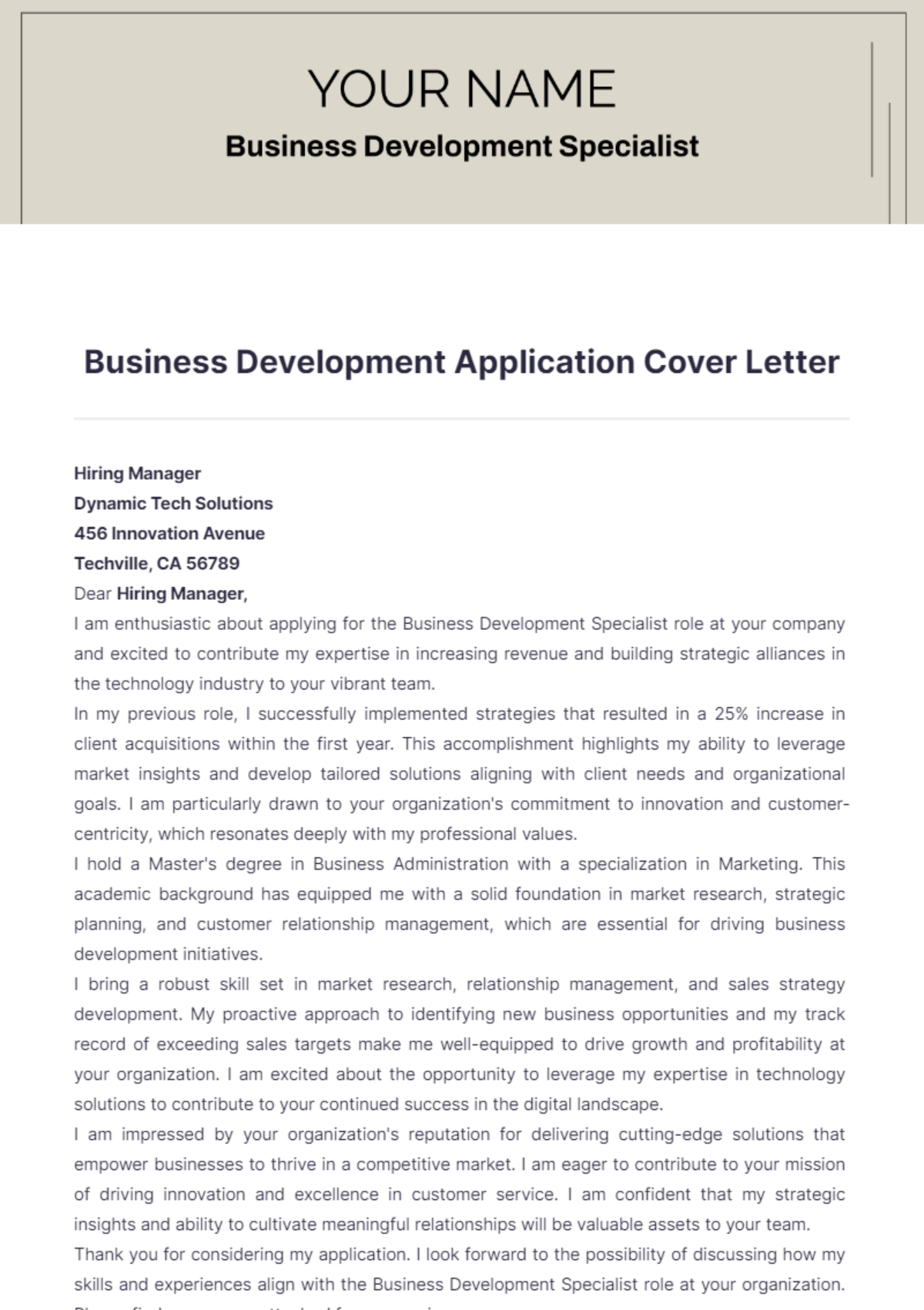 Business Development Application Cover Letter - Edit Online & Download