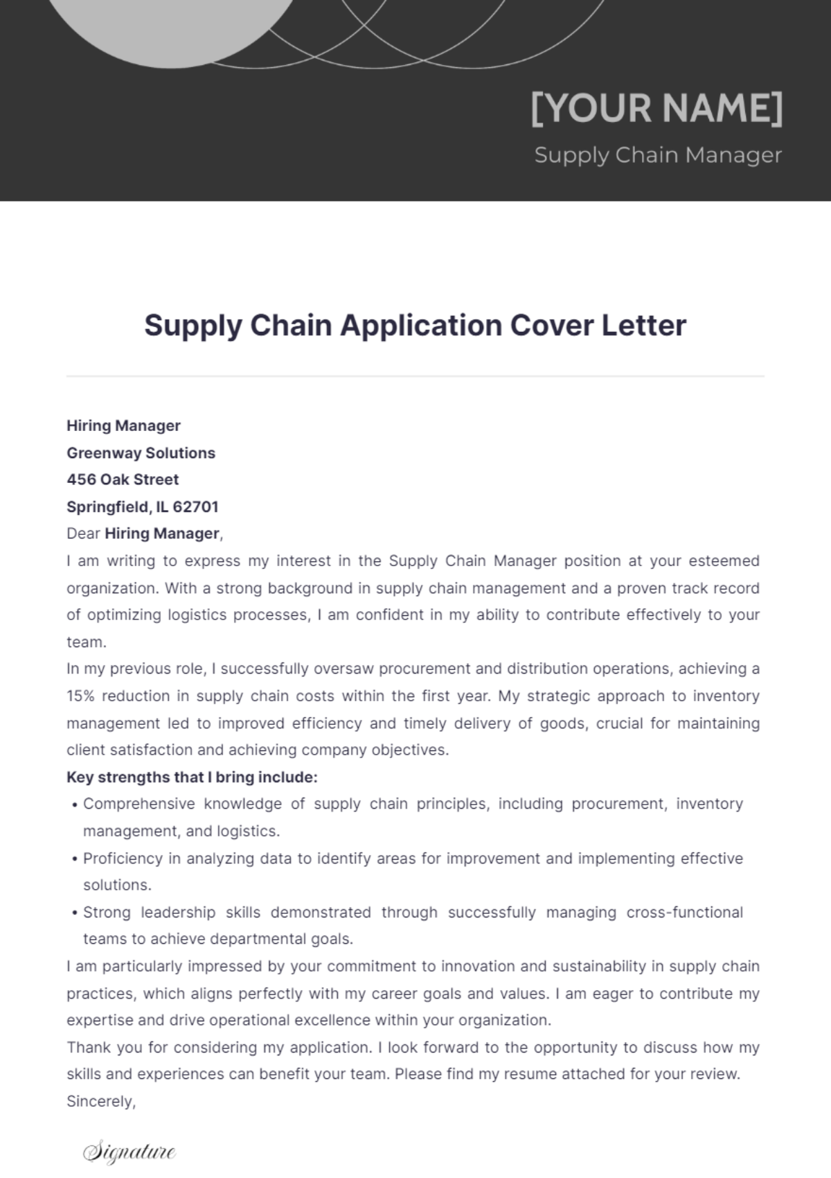 Supply Chain Application Cover Letter - Edit Online & Download