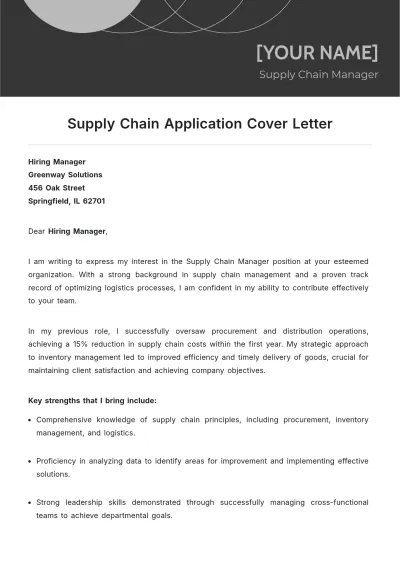Free Supply Chain Application Cover Letter to Edit Online