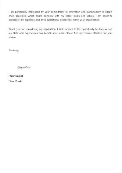 Free Supply Chain Application Cover Letter to Edit Online