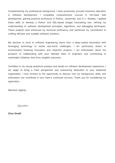 Free Career Change To Software Engineer Cover Letter to Edit Online