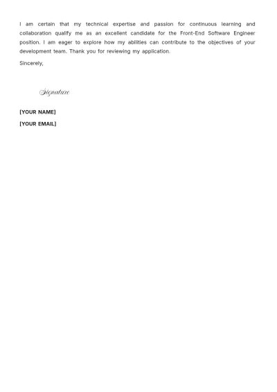 Free Front-End Software Engineer Cover Letter to Edit Online