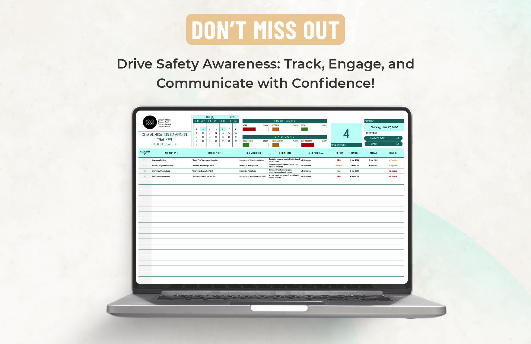 Health & Safety Communication Campaign Tracker Template