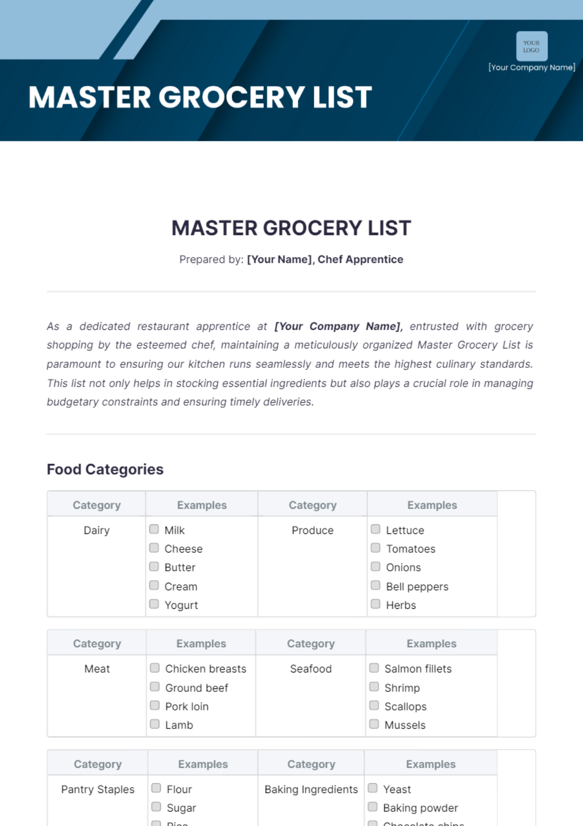 Master Grocery List Template - Edit Online & Download