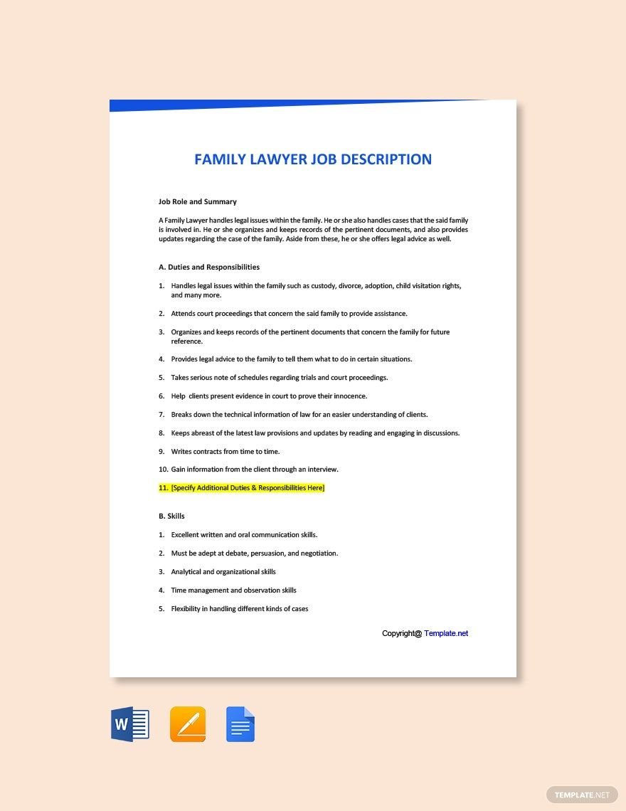 Family Lawyer Job Ad and Description Template