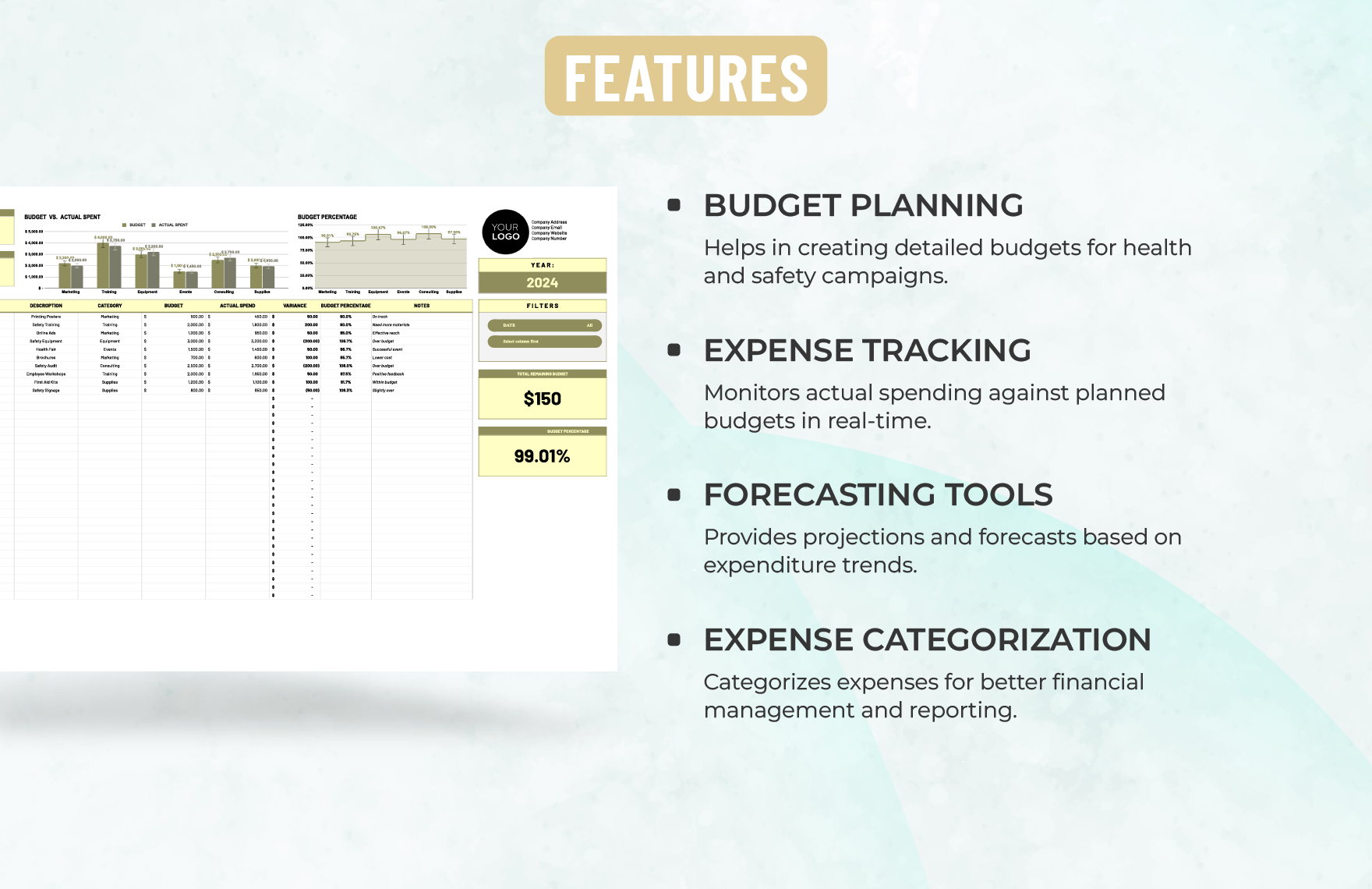 Health & Safety Campaign Budget Tracker Template