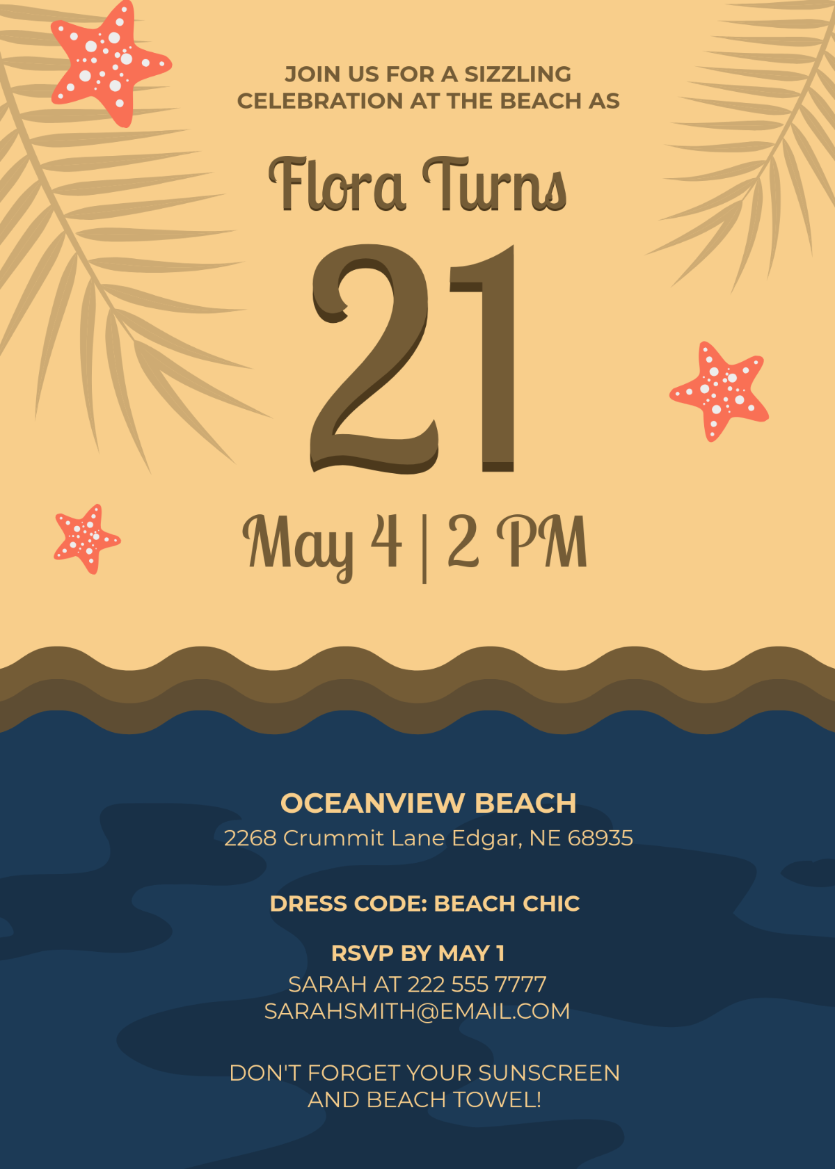 Free 21st Birthday Beach Invitation Template - Edit Online & Download | Template.net