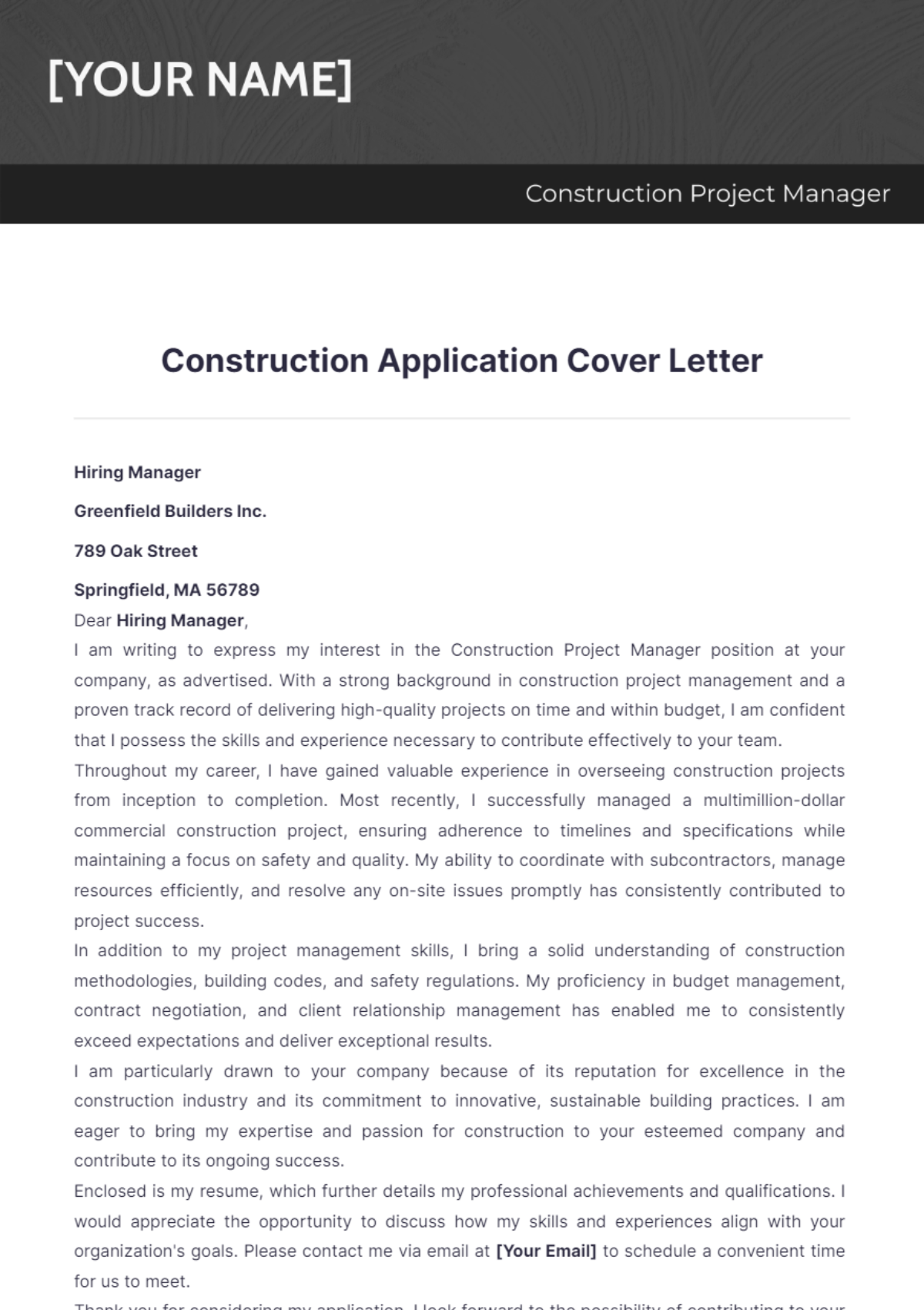 Construction Application Cover Letter - Edit Online & Download