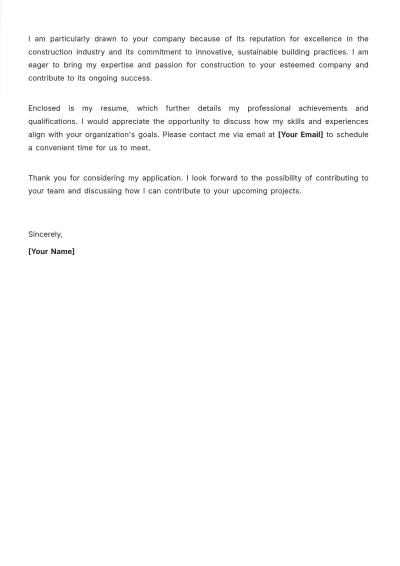 Free Construction Application Cover Letter to Edit Online