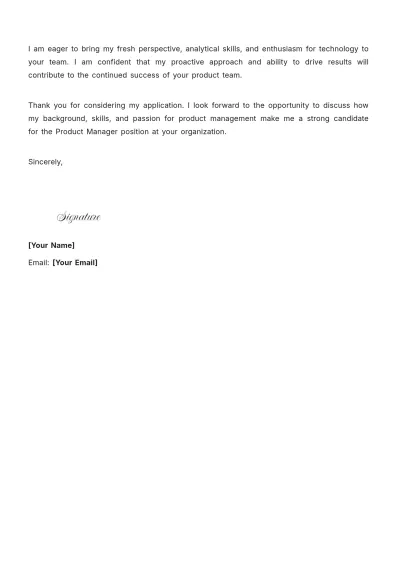 Free Product Manager Cover Letter For Fresher to Edit Online