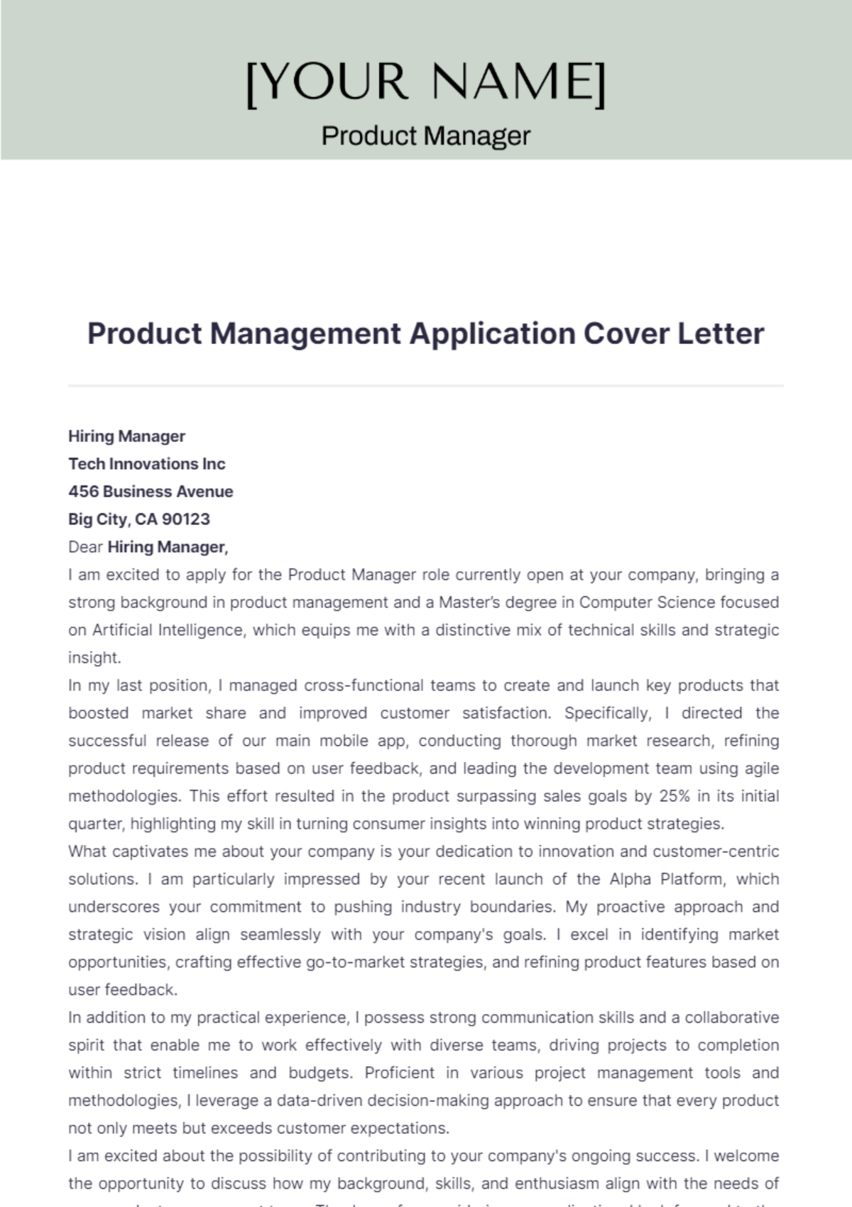 Product Management Application Cover Letter - Edit Online & Download