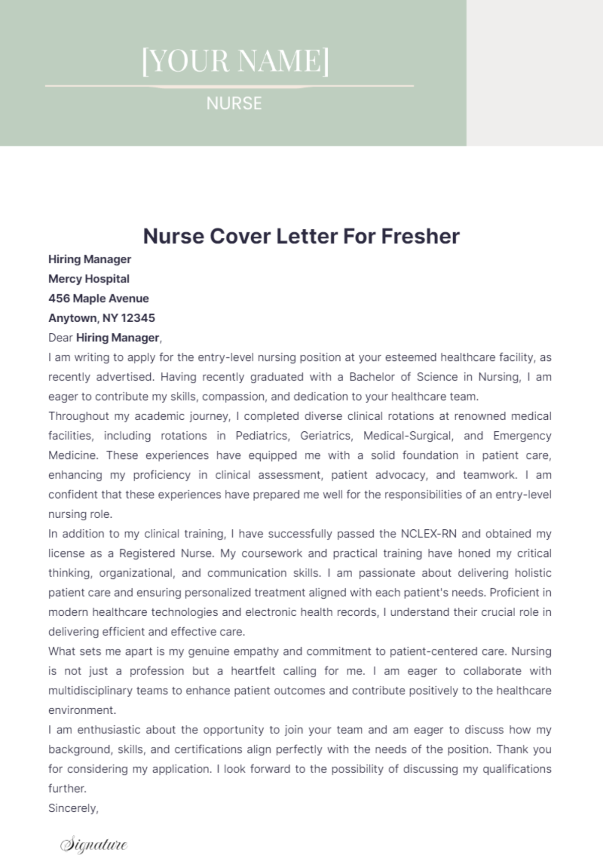 Nurse Cover Letter For Fresher - Edit Online & Download