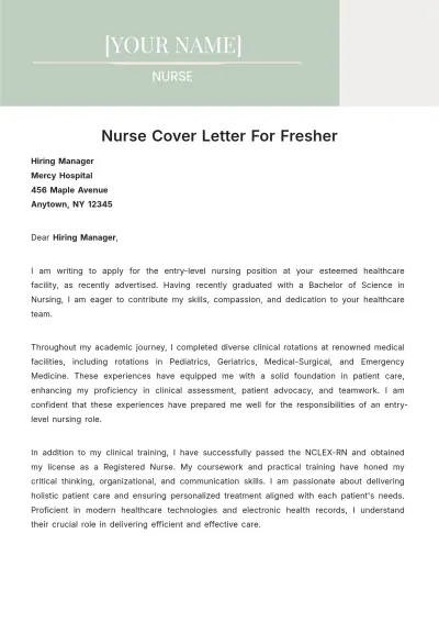 Free Nurse Cover Letter For Fresher to Edit Online