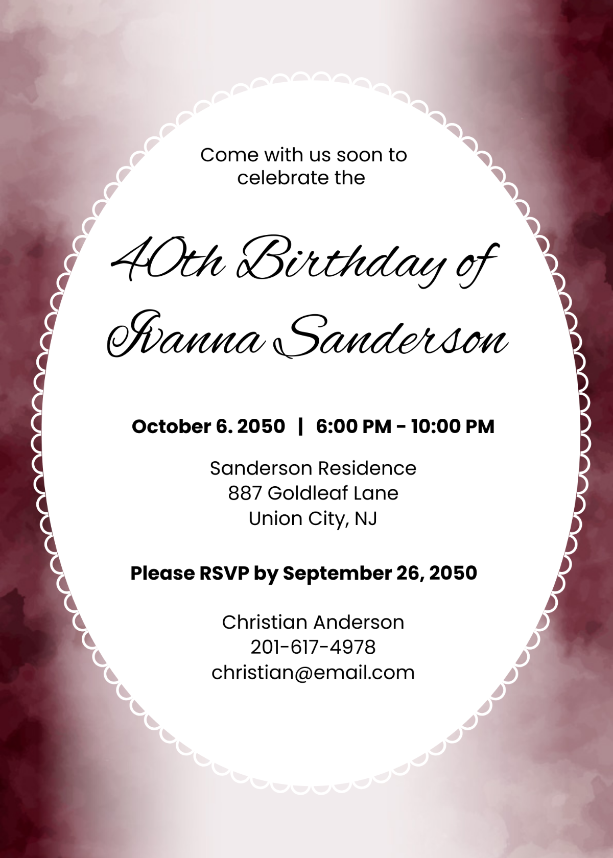 Scalloped Framed Adult Birthday Invitation
