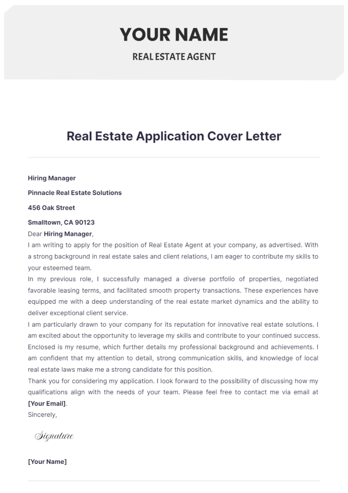 Real Estate Application Cover Letter - Edit Online & Download