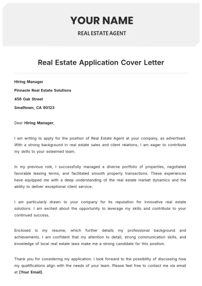 Free Real Estate Application Cover Letter to Edit Online