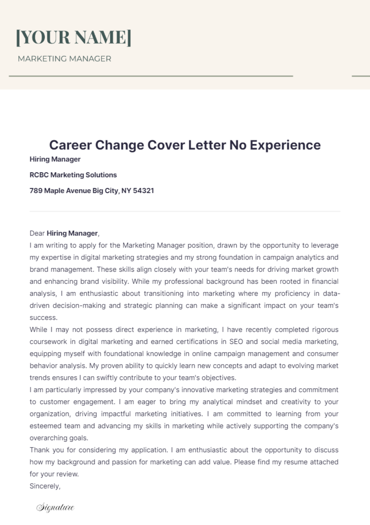 Career Change Cover Letter No Experience - Edit Online & Download