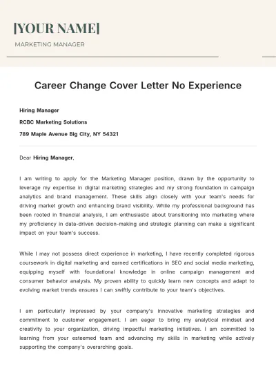 Free Career Change Cover Letter No Experience to Edit Online